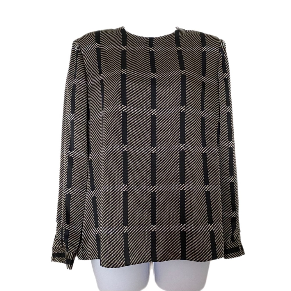 Stirling Cooper Vintage Shirt Tan Black Striped Shoulder Pad Long Sleeve Top 10